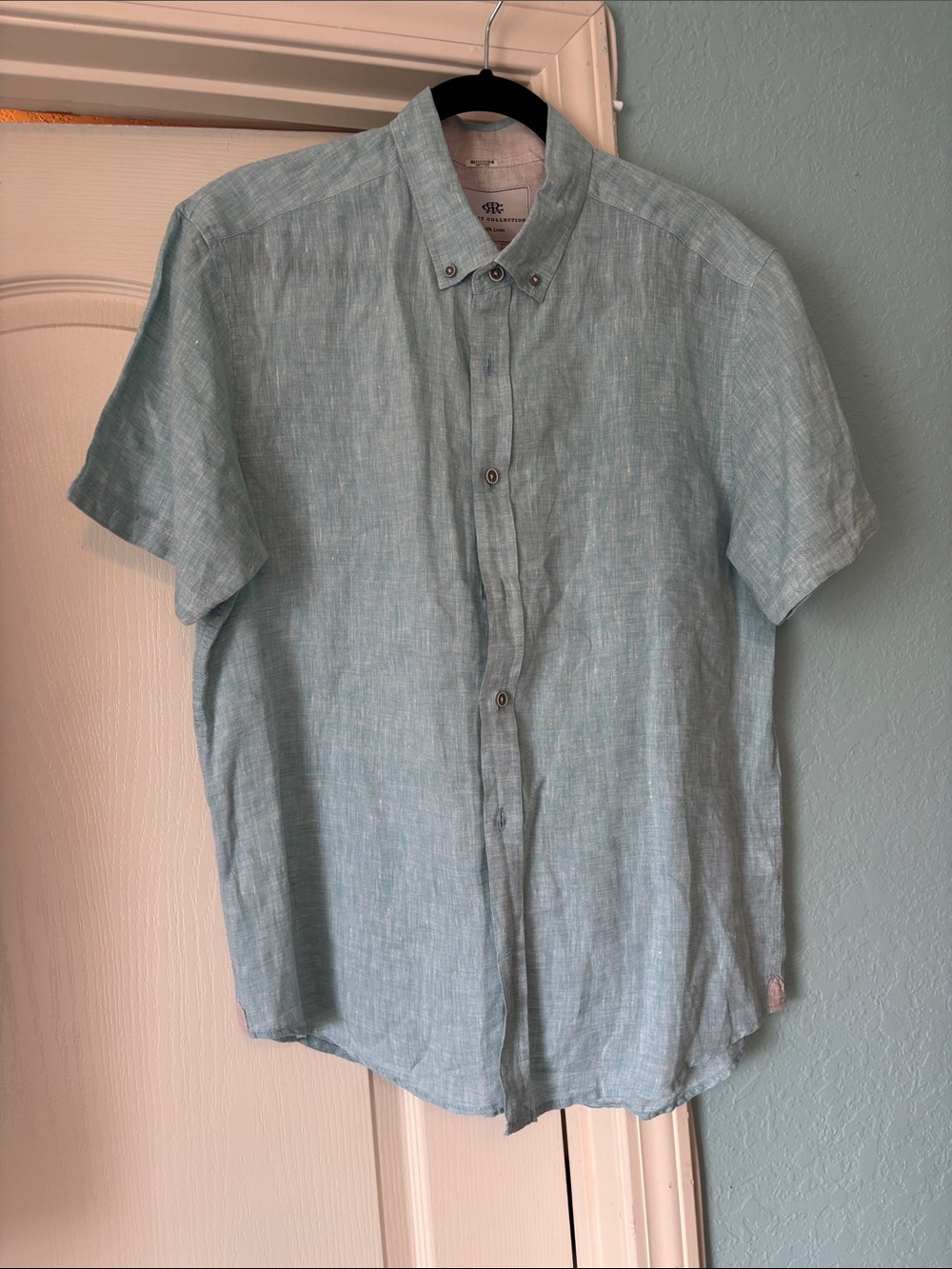 Report Collection Mint Green Short-Sleeve Button-Up Linen Shirt